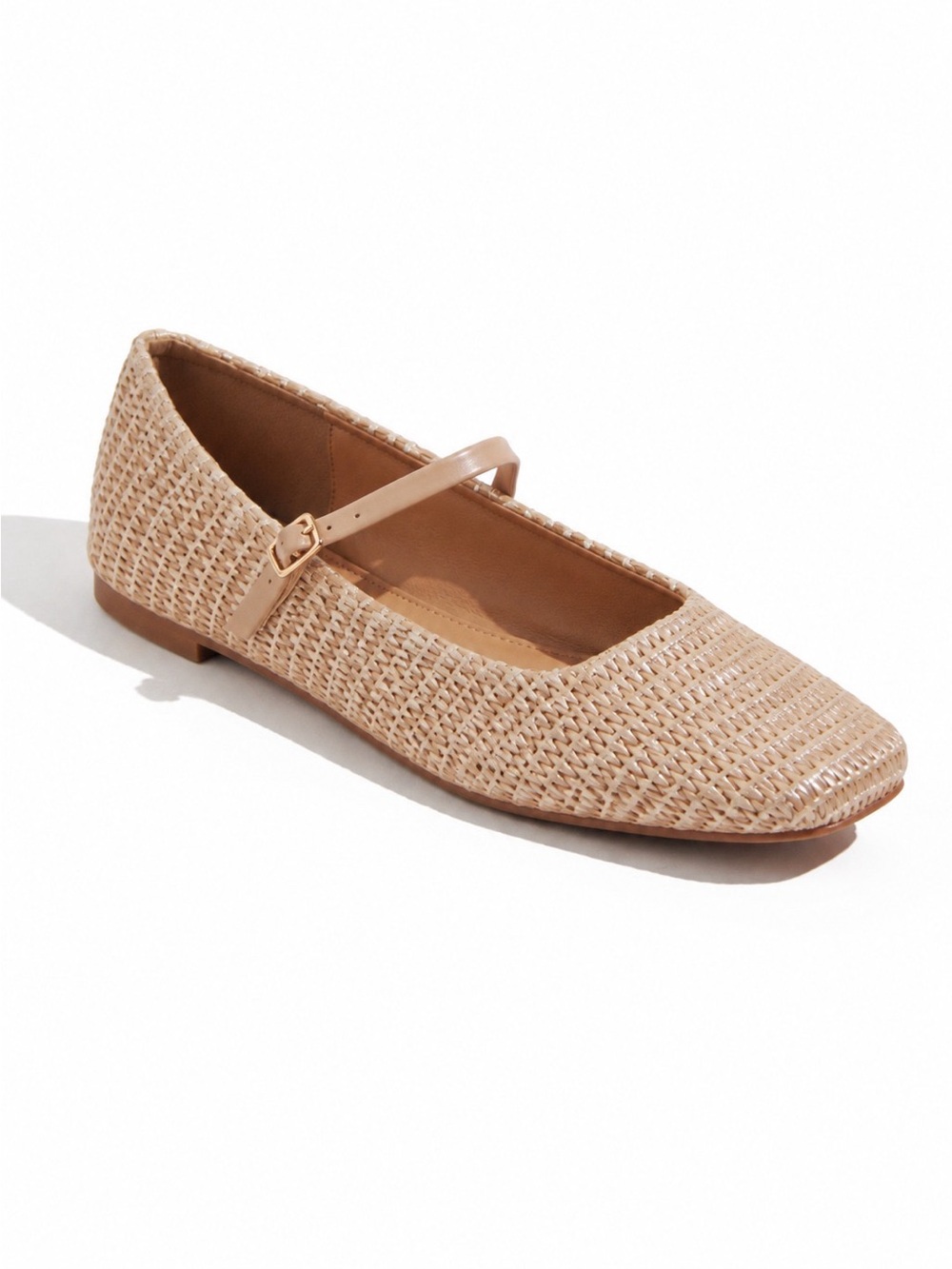 Azarayah Beige Woven Square-Toe Mary Jane Ballet Flat